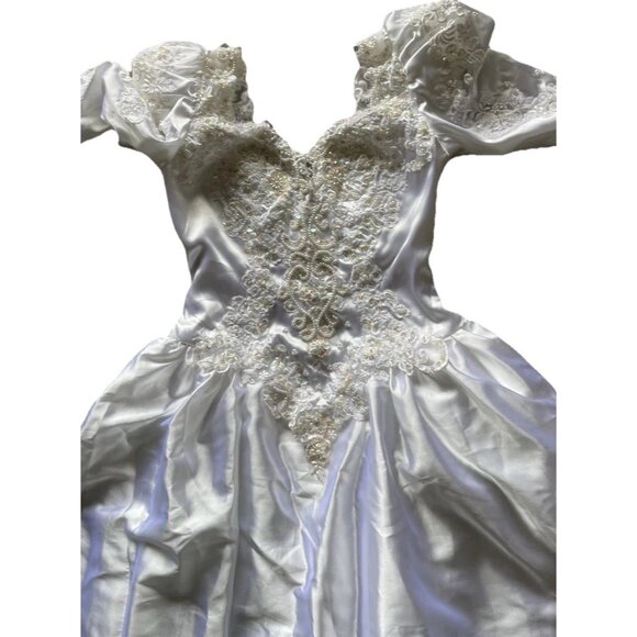 Vintage Bridal Victorian Long Wedding Dress Sz Petite White Ivory Sweetheart - Picture 4 of 16